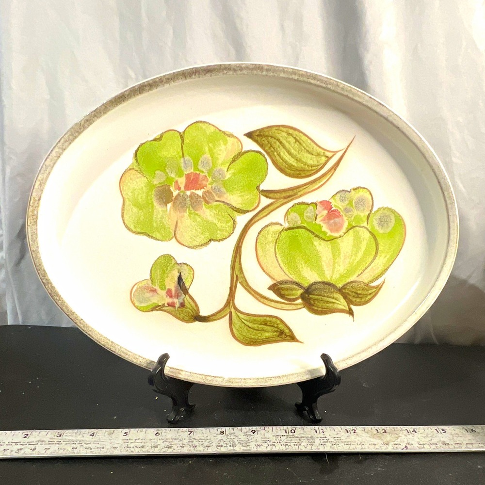 Denby Langley Troubadour Oval Serving Platter Floral Green Brown Ceramic 13in